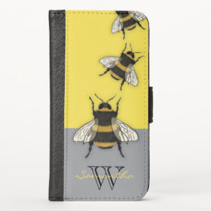 Vintage Bumblebee yellow and grey iPhone X Wallet Case