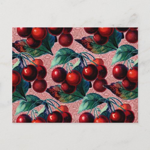 Vintage Bunch of Red Cherries Antique Fruit Design Postcard