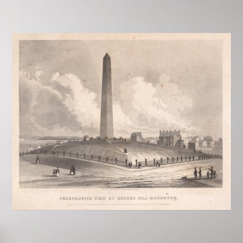 Vintage Bunker Hill Monument Illustration 1848 Poster