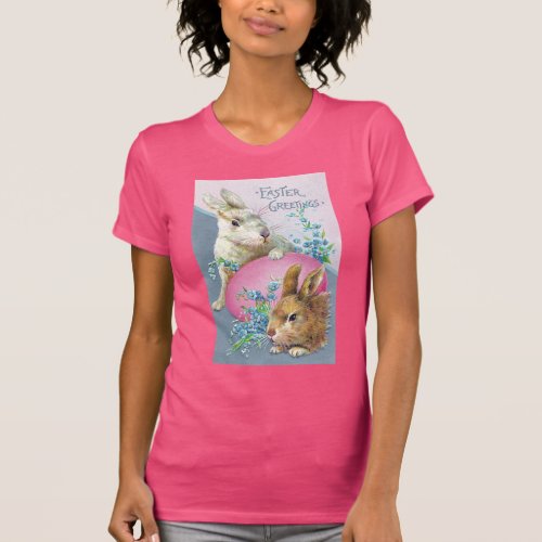 Vintage Bunnies and Giant Pink Egg T_Shirt