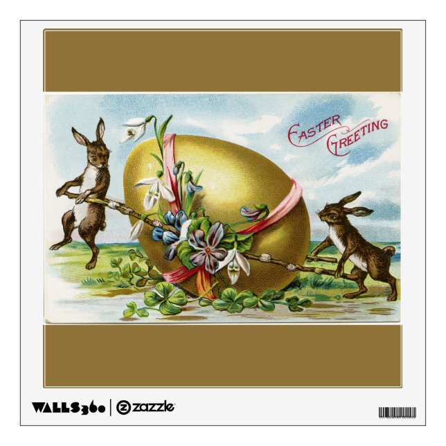 Vintage Bunnies and Golden Easter Egg Wall Decal (Front)