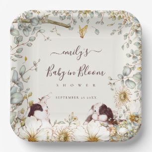 Vintage Bunnies Baby In Bloom Foliage Cream Paper Plates