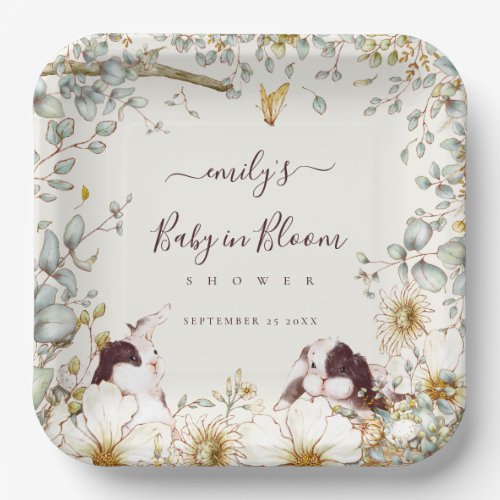 Vintage Bunnies Baby In Bloom Foliage Cream  Paper Plates