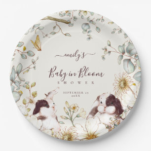 Vintage Bunnies Baby In Bloom Leaves Cream Paper Plates