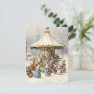 vintage bunnies carousel christmas holiday card