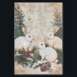 Vintage Bunnies Christmas Winter Aged Decoupage Tissue Paper<br><div class="desc">This design may be personalized by choosing the Edit Design option. You may also transfer onto other items. Contact me at colorflowcreations@gmail.com or use the chat option at the top of the page if you wish to have this design on another product or need assistance. See more of my designs...</div>