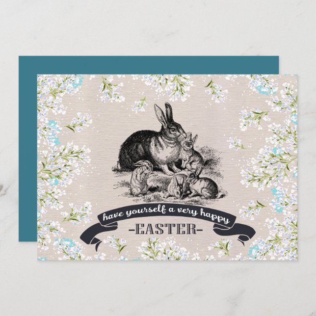 Vintage Bunnies Custom Easter Brunch Invitation (Front/Back)