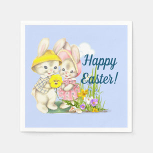 Vintage Bunnies & Flowers Happy Easter Napkins
