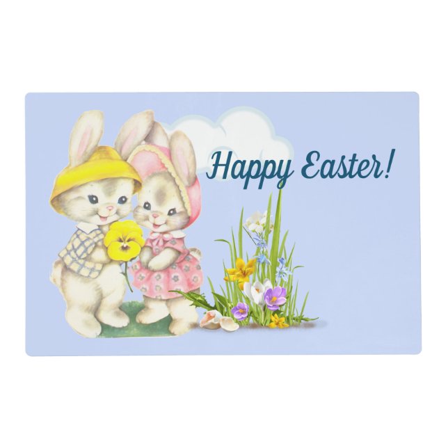 Vintage Bunnies & Flowers Happy Easter Placemat (Front)