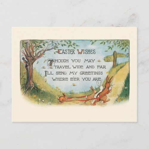Vintage Bunnies Going to Market wEaster Wishes Postcard