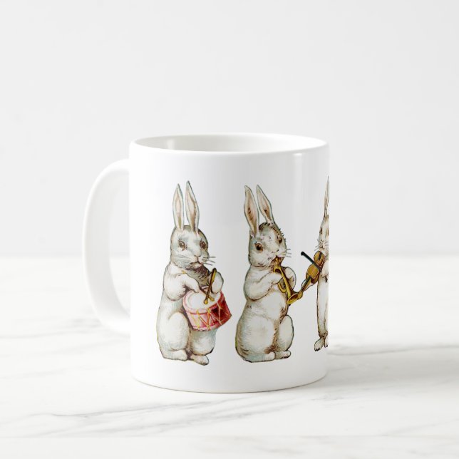 Vintage Bunnies Illustration Coffee Mug (Front Left)