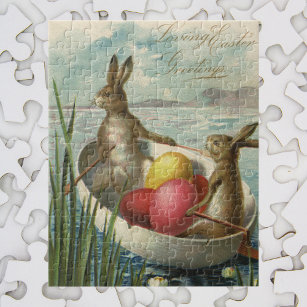 Wooden Easter Bunny Rabbit Animal Puzzle, Personalized Easter Gift 