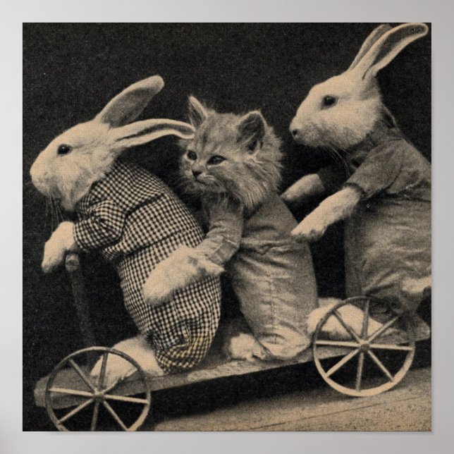 Vintage - Bunnies & Kitten Travelers, Poster (Front)