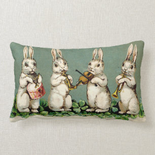 Vintage Bunnies Playing Instruments Lumbar Pillow