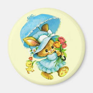 Vintage Bunny and Chick Easter Gift Magnet