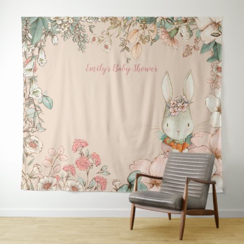 Vintage Bunny Baby Shower Backdrop landscape Peach