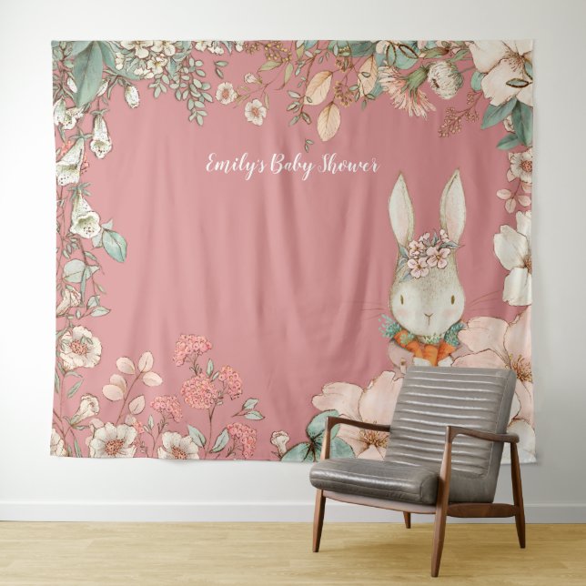 Vintage Bunny Baby Shower Backdrop landscape Pink (In Situ (Horizontal))