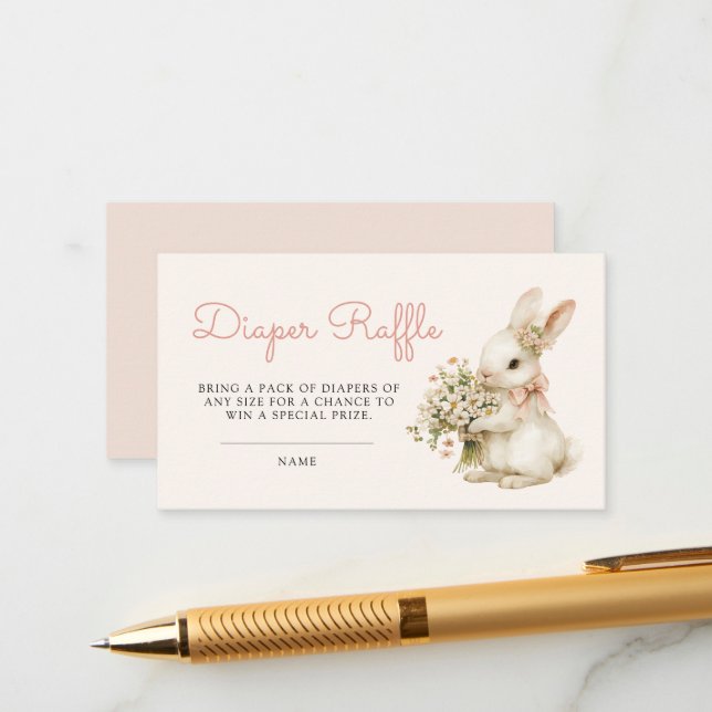 Vintage Bunny Baby Shower Diaper Raffle Enclosure Card (Front/Back In Situ)