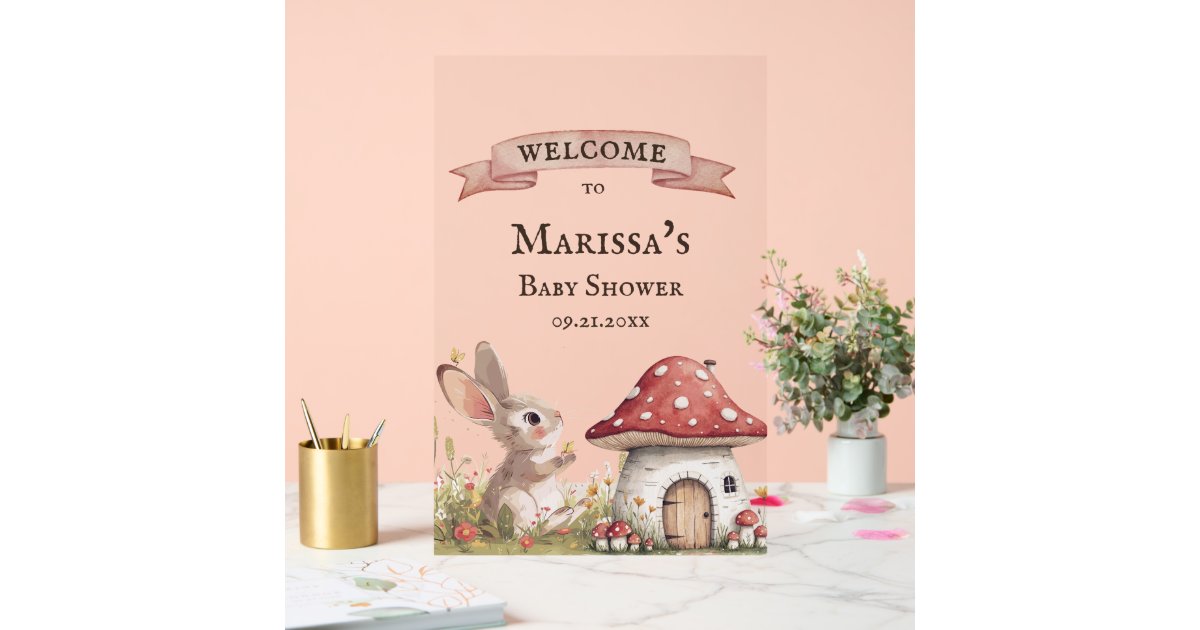 Vintage Bunny Baby Shower Welcome Acrylic Sign | Zazzle