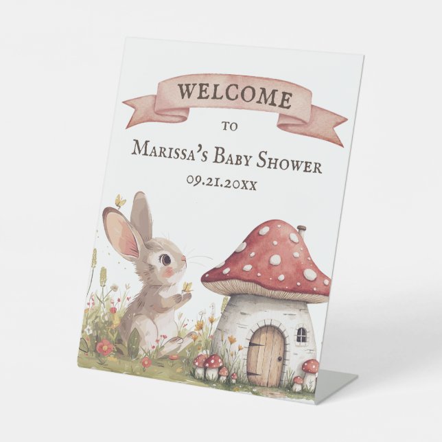 Vintage Bunny Baby Shower Welcome Pedestal Sign (Front)