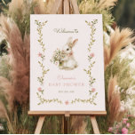 Vintage Bunny Baby Shower Welcome Sign<br><div class="desc">This baby shower welcome board design features a cute little bunny,  and a whimsical watercolor greenery frame design with pink floral elements.</div>