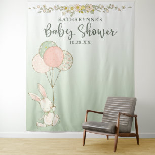 Vintage Bunny Balloons Floral Baby Shower Backdrop