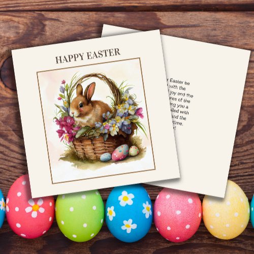 Vintage Bunny Basket Happy Easter Family Name Holiday Card