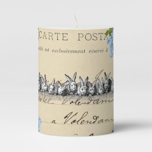 Vintage Bunny Blue Floral Paris Postcard Candle
