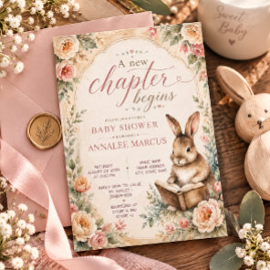 Vintage Bunny Book New Chapter Begins Baby Shower Invitation