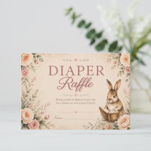 Vintage Bunny Book New Chapter Diaper Raffle Enclosure Card