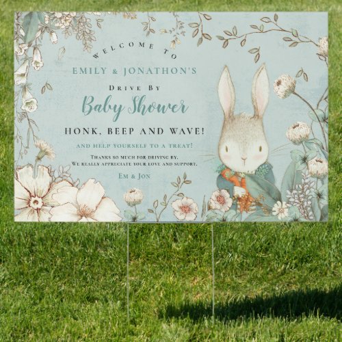 Vintage Bunny Boy Welcome to Drive By Baby Shower Sign