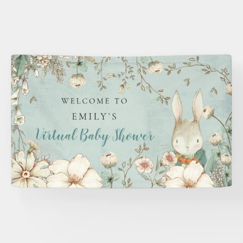Vintage Bunny Boy Welcome Virtual Baby Shower  Banner