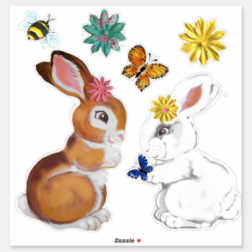 Vintage Bunny  Butterfly Nursery Wall Decor  Sticker