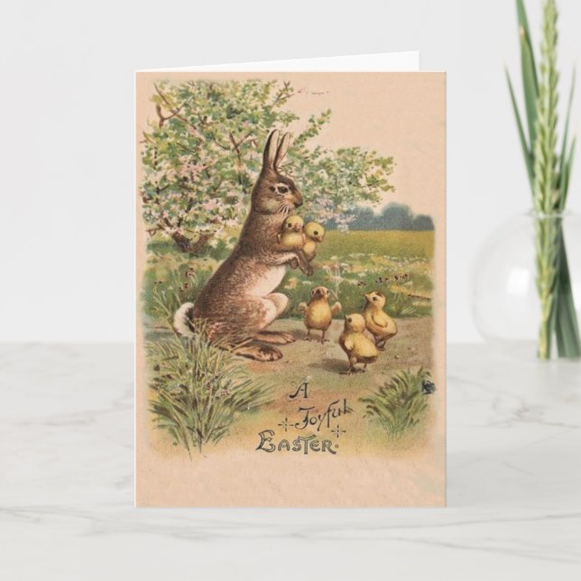 Vintage Bunny & Chicks Easter Card (Front)