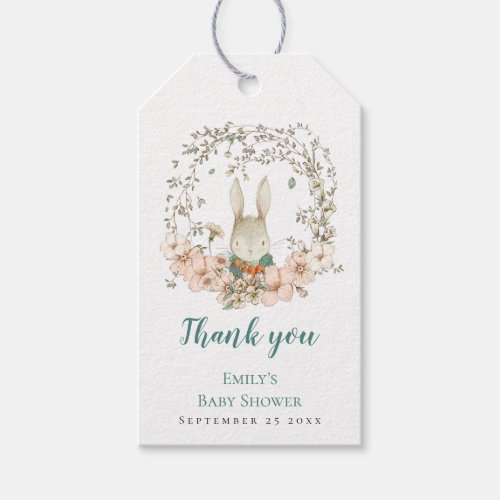 Vintage Bunny Duck Egg Blue Baby Shower Thank You Gift Tags