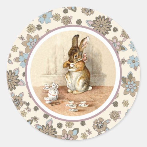 Vintage Bunny Easter Classic Round Sticker