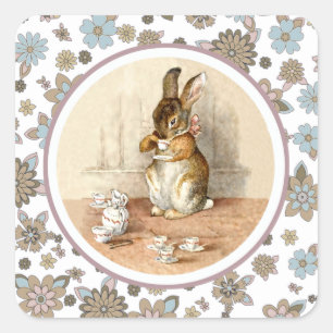 Vintage Bunny Easter Square Sticker