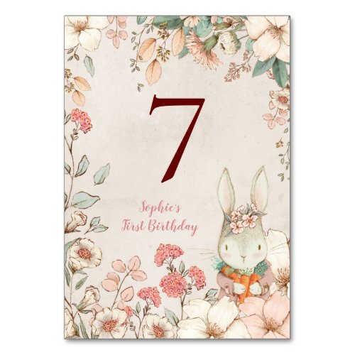 Vintage Bunny Floral 1st Birthday Girl  Table Number