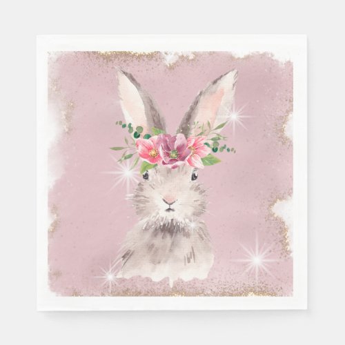 Vintage Bunny Floral Crown Napkin