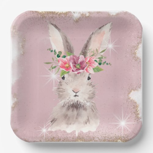 Vintage Bunny Floral Crown Paper Plate