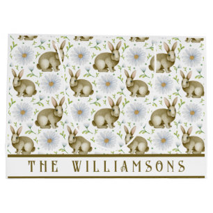 Vintage Bunny Floral Happy Easter Large Gift Bag