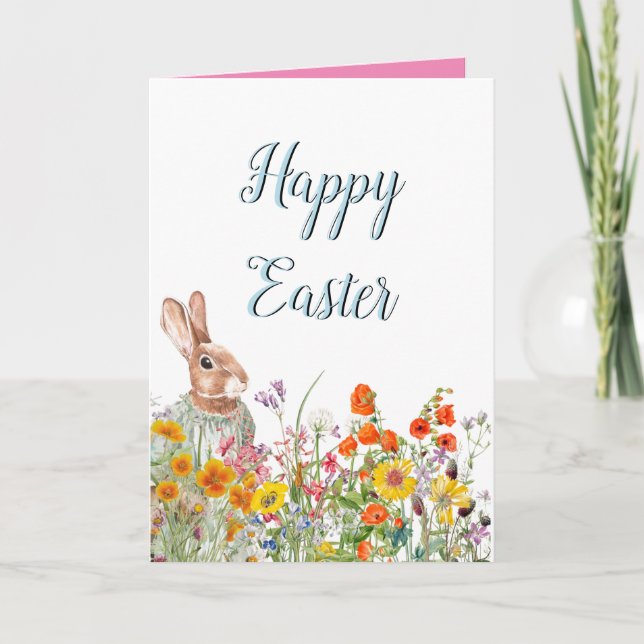 Vintage Bunny Floral Spring Easter Card (Front)