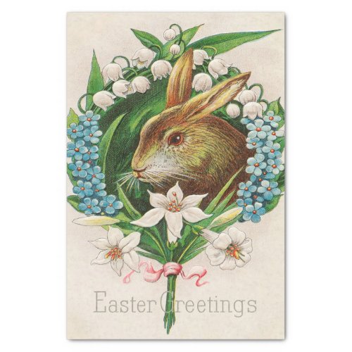 Vintage Bunny Floral Wreath Easter Greetings Tissue Paper