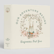 Vintage Bunny Florals 1st Year Boy Cream Baby Book 3 Ring Binder