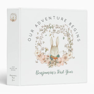 Vintage Bunny Florals First Year Boy Baby Book 3 Ring Binder