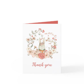 Vintage Bunny Foliage Coral Baby Shower Thank You Card