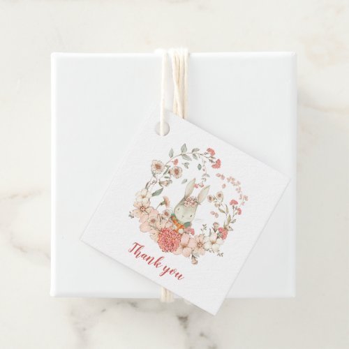 Vintage Bunny Foliage Coral Blush Baby Shower Favor Tags