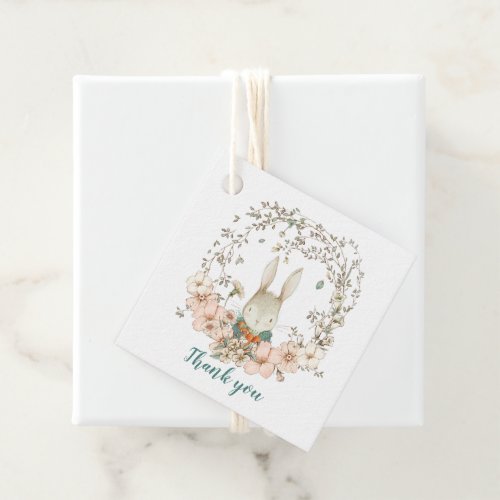 Vintage Bunny Foliage Duck Egg Blue Baby Shower Favor Tags