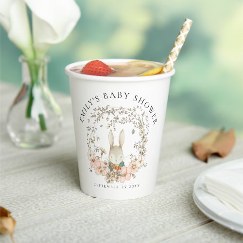 Vintage Bunny Foliage Name Date Baby Shower Paper Cups