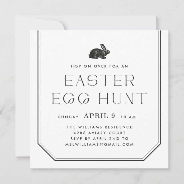 Vintage Bunny Frame Easter Party Invitation -Black (Front)